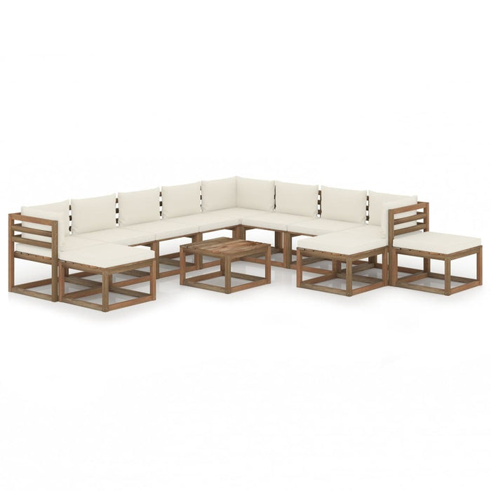 12-tlg. Garten-Lounge-Set mit Kissen Creme