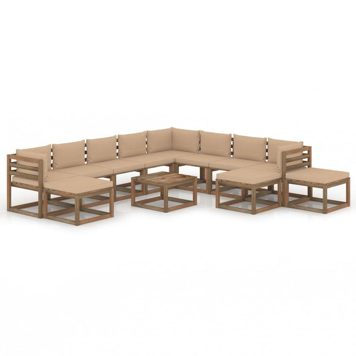 12-tlg. Garten-Lounge-Set mit Kissen Beige