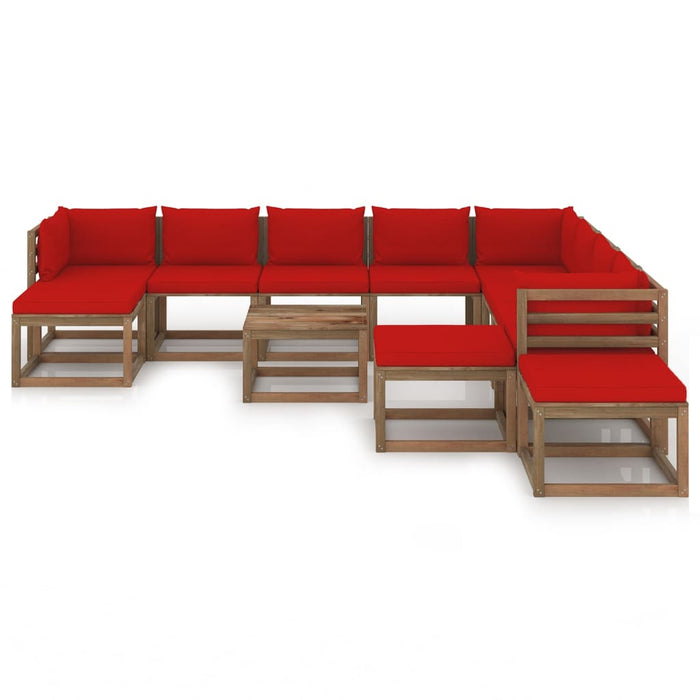 12-tlg. Garten-Lounge-Set mit Kissen Rot