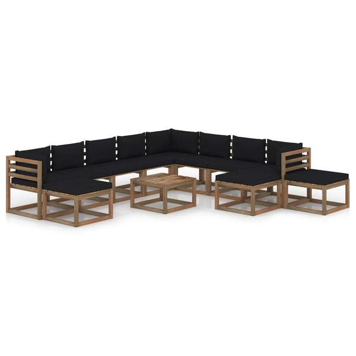 12-tlg. Garten-Lounge-Set mit Kissen Schwarz