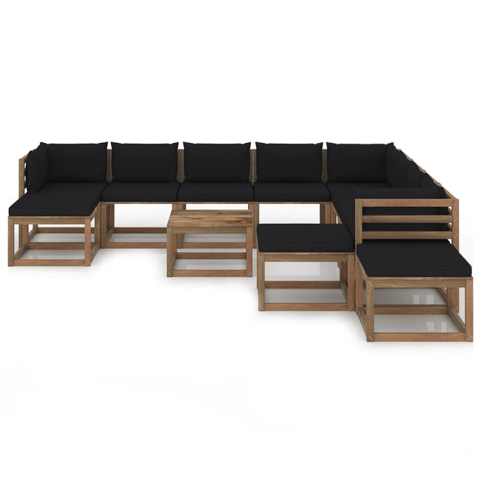 12-tlg. Garten-Lounge-Set mit Kissen Schwarz