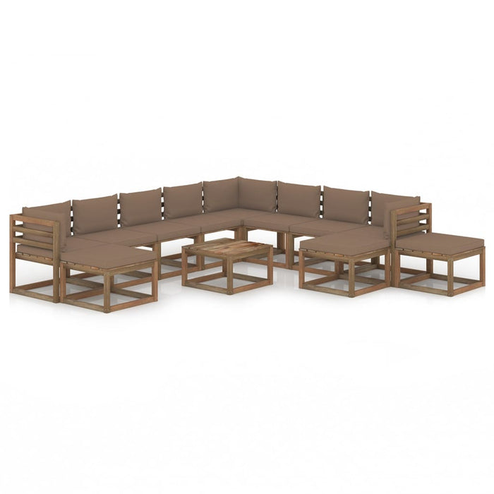 12-tlg. Garten-Lounge-Set mit Kissen Taupe