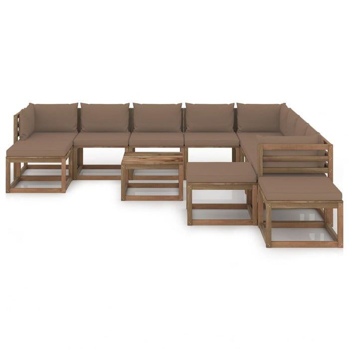 12-tlg. Garten-Lounge-Set mit Kissen Taupe