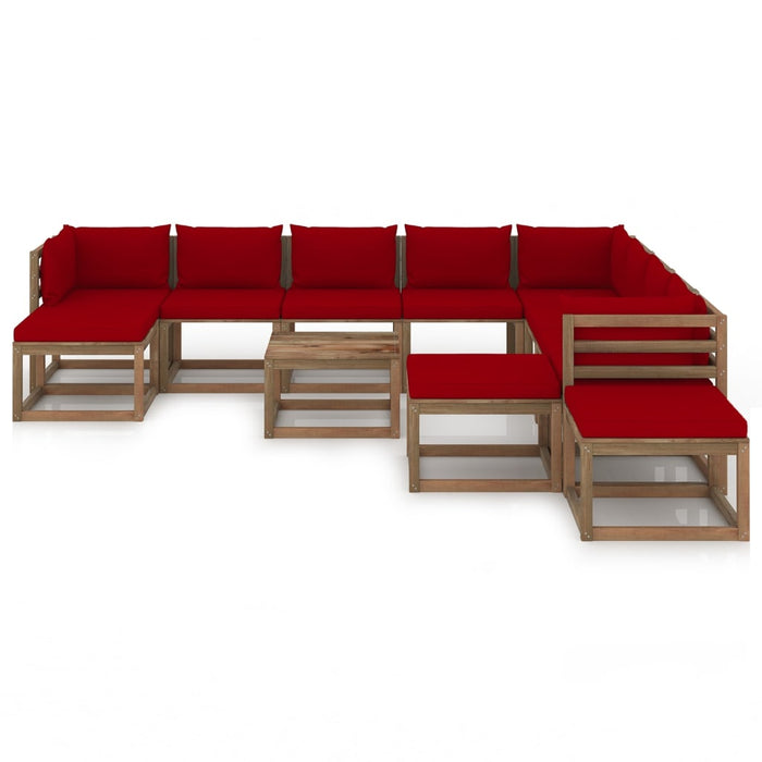12-tlg. Garten-Lounge-Set mit Kissen Weinrot