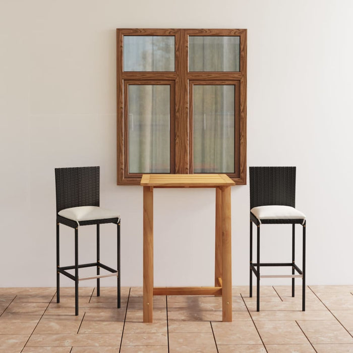 3-tlg. Gartenbar-Set mit Kissen Schwarz