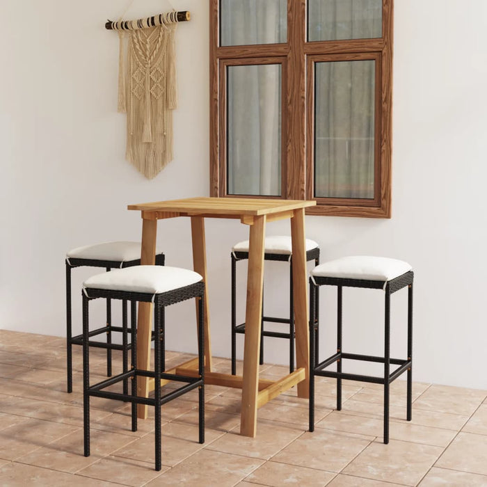 5-tlg. Gartenbar-Set mit Kissen Schwarz