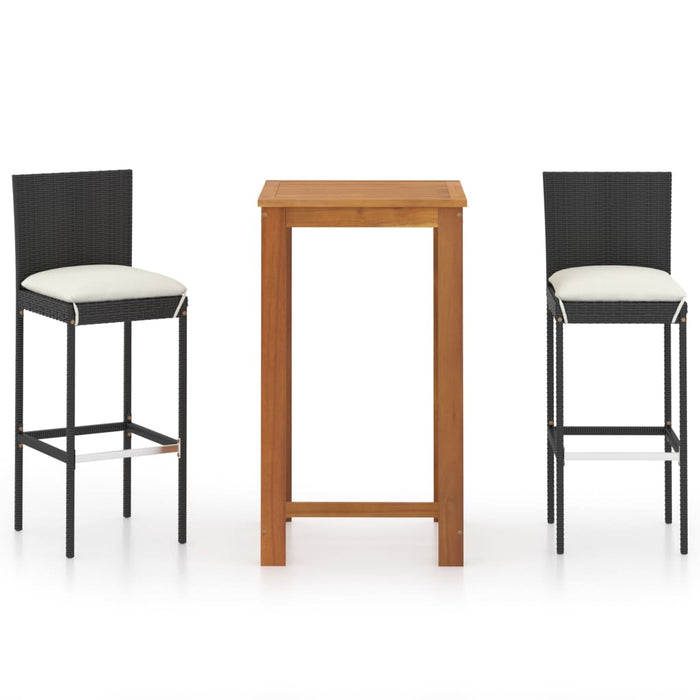 3-tlg. Gartenbar-Set mit Kissen Schwarz