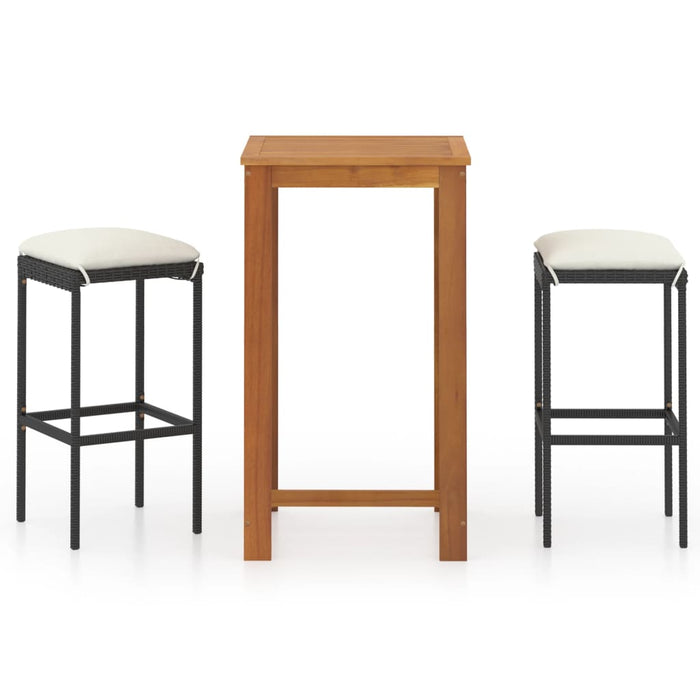 3-tlg. Gartenbar-Set mit Kissen Schwarz