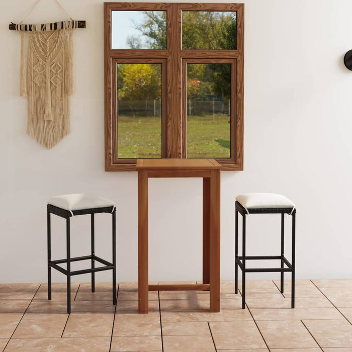 3-tlg. Gartenbar-Set mit Kissen Schwarz