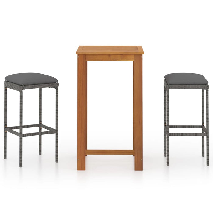 3-tlg. Gartenbar-Set mit Kissen Grau