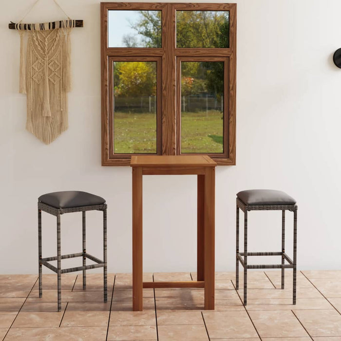 3-tlg. Gartenbar-Set mit Kissen Grau