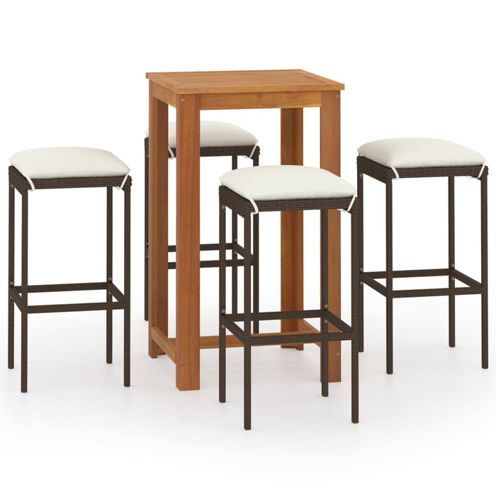 5-tlg. Gartenbar-Set mit Kissen Braun