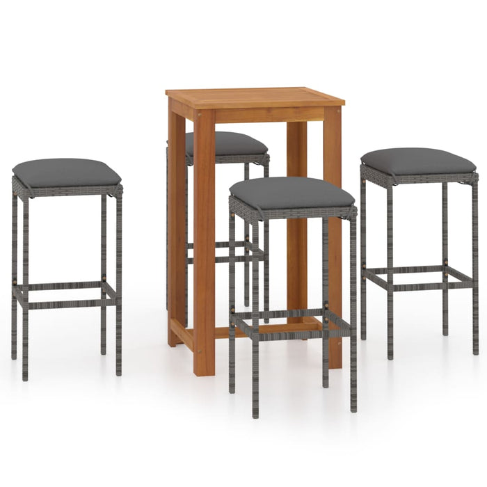 5-tlg. Gartenbar-Set mit Kissen Grau