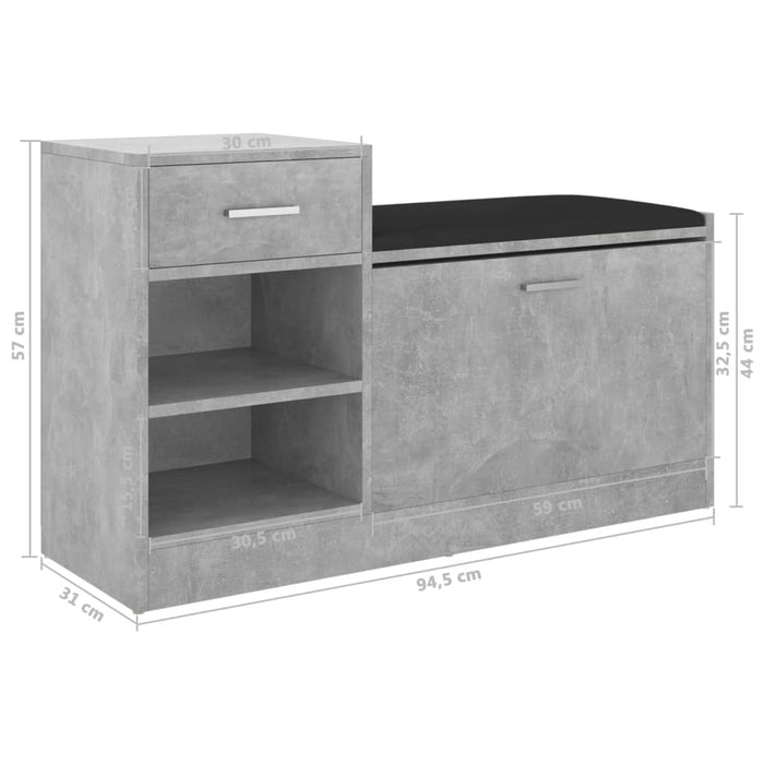 Schuhbank Betongrau 94,5x31x57 cm Holzwerkstoff
