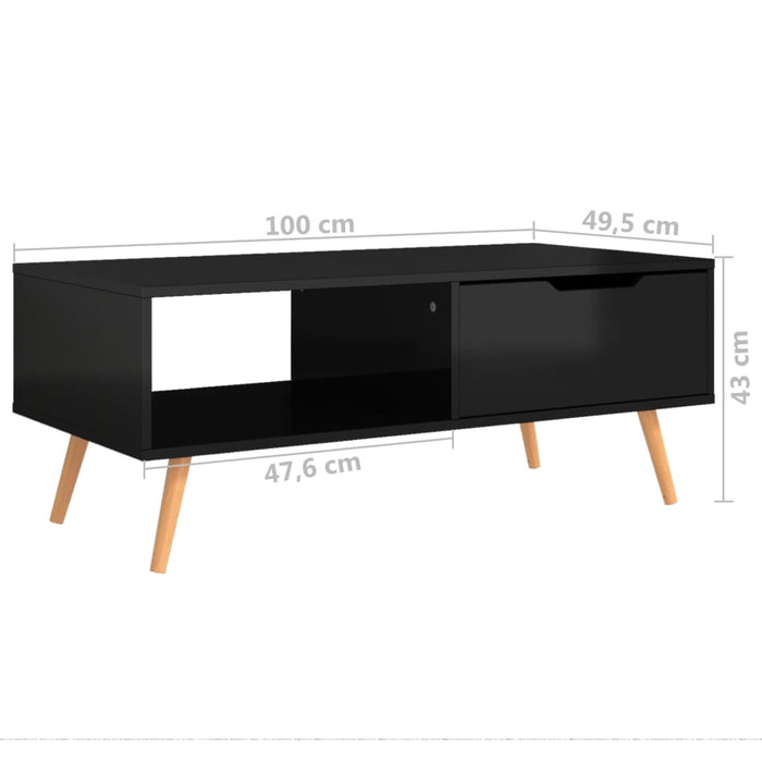 Coffee table high-gloss black 100x49.5x43 cm made of wood