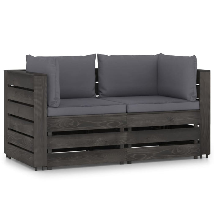 2-Sitzer Outdoor-Sofa mit Kissen Grau Imprägniertes Kiefernholz
