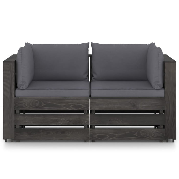 2-Sitzer Outdoor-Sofa mit Kissen Grau Imprägniertes Kiefernholz