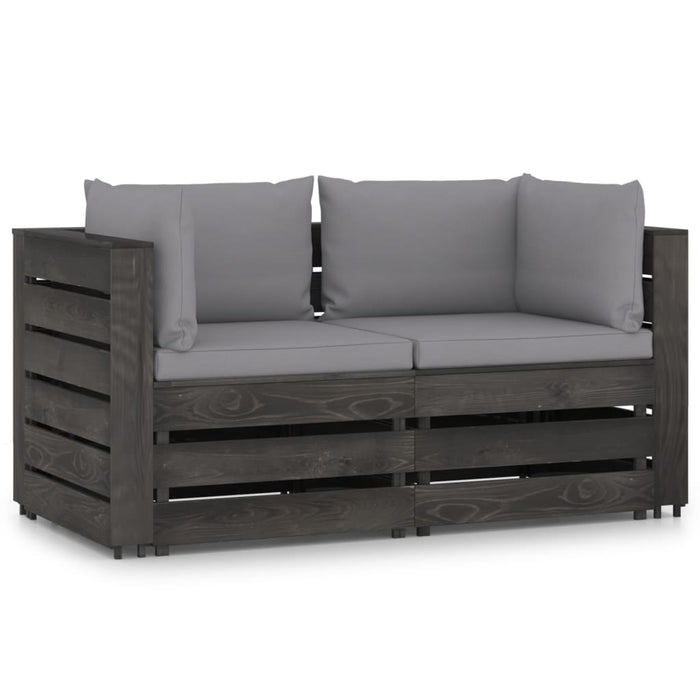2-Sitzer Outdoor-Sofa mit Kissen Grau Imprägniertes Kiefernholz