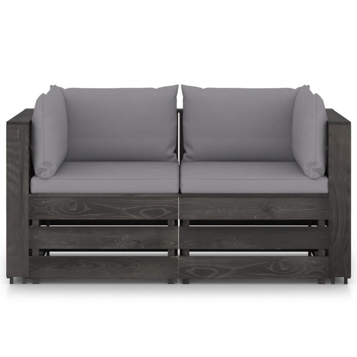 2-Sitzer Outdoor-Sofa mit Kissen Grau Imprägniertes Kiefernholz