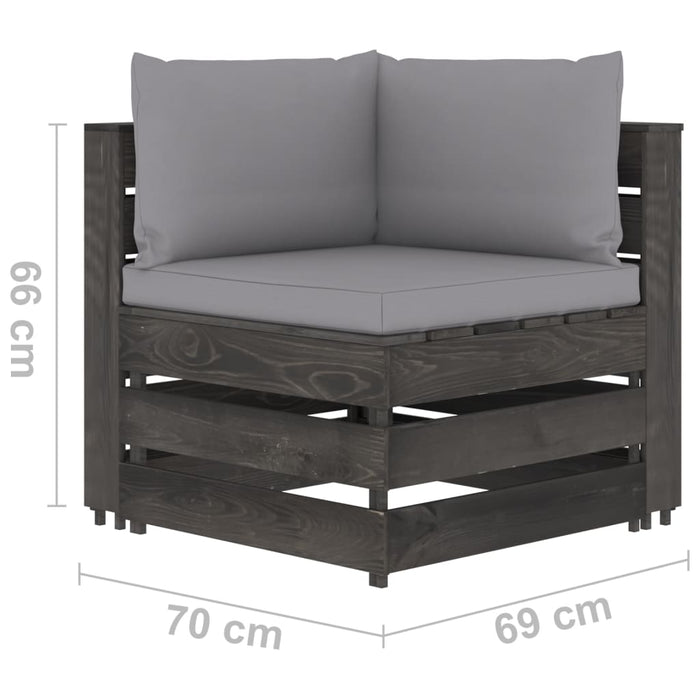 2-Sitzer Outdoor-Sofa mit Kissen Grau Imprägniertes Kiefernholz