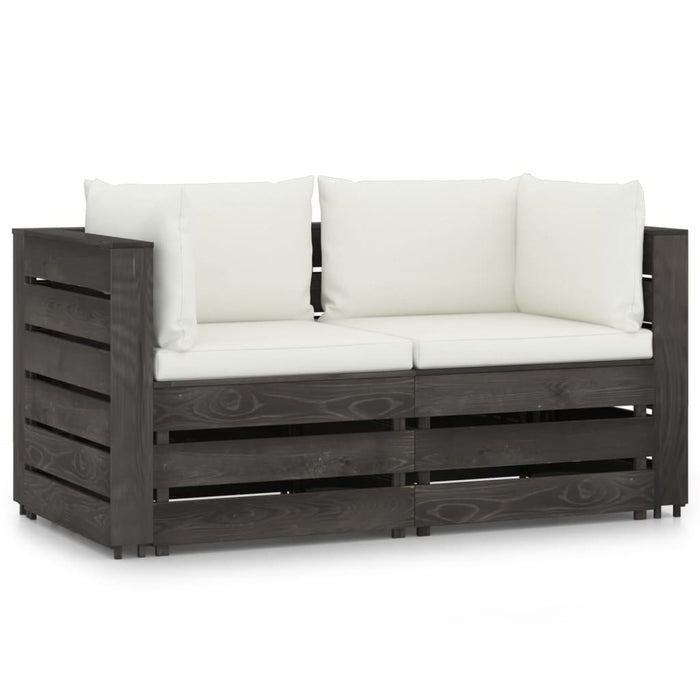 2-Sitzer Outdoor-Sofa mit Kissen Grau Imprägniertes Kiefernholz