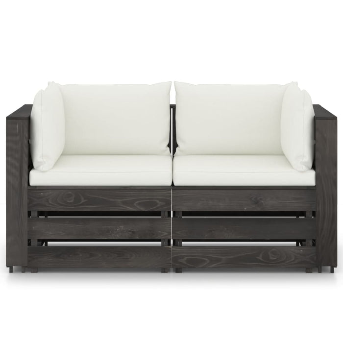 2-Sitzer Outdoor-Sofa mit Kissen Grau Imprägniertes Kiefernholz