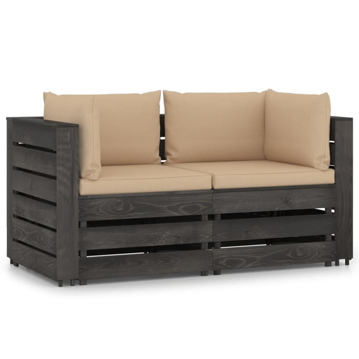 2-Sitzer Outdoor-Sofa mit Kissen Grau Imprägniertes Kiefernholz