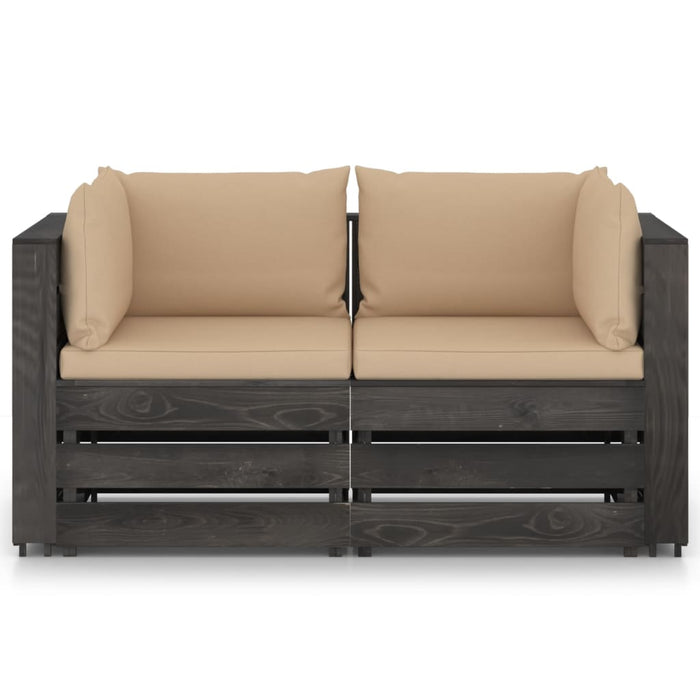 2-Sitzer Outdoor-Sofa mit Kissen Grau Imprägniertes Kiefernholz