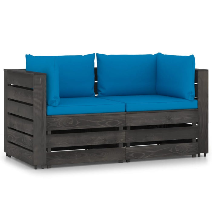 2-Sitzer Outdoor-Sofa mit Kissen Grau Imprägniertes Kiefernholz