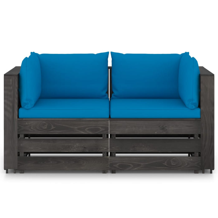 2-Sitzer Outdoor-Sofa mit Kissen Grau Imprägniertes Kiefernholz