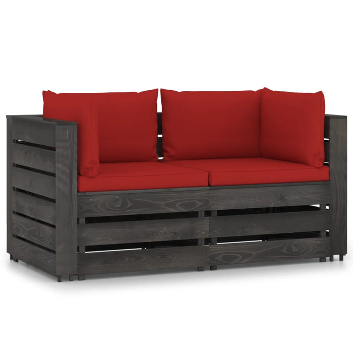 2-Sitzer Outdoor-Sofa mit Kissen Grau Imprägniertes Kiefernholz