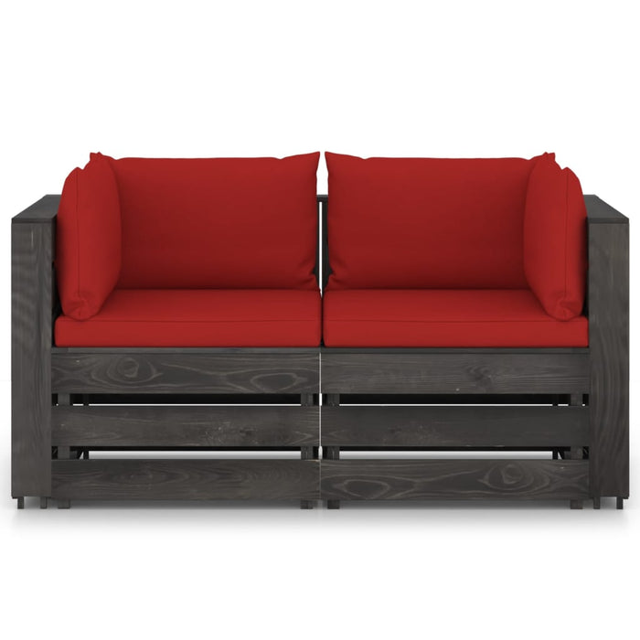 2-Sitzer Outdoor-Sofa mit Kissen Grau Imprägniertes Kiefernholz