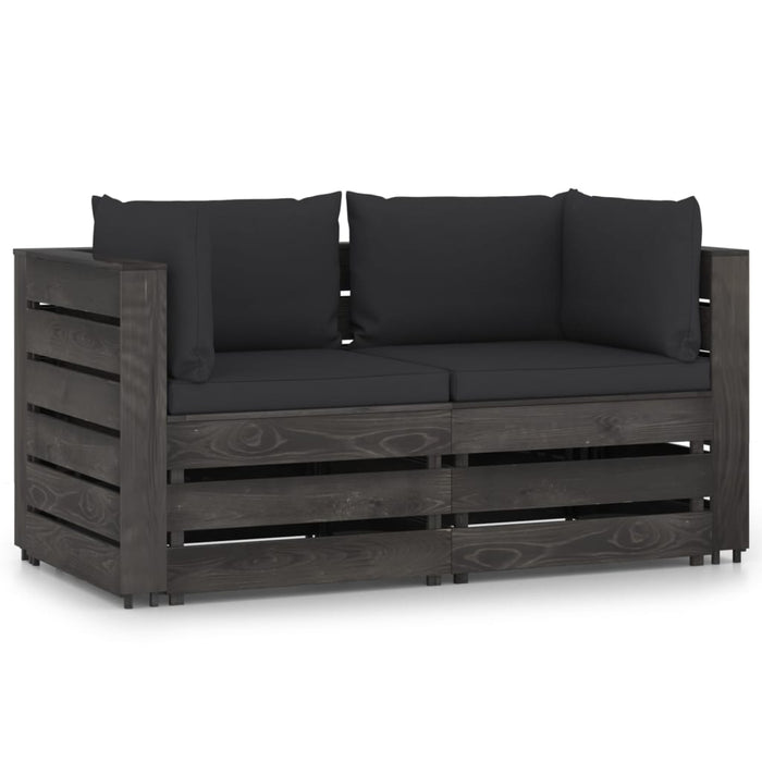 2-Sitzer Outdoor-Sofa mit Kissen Grau Imprägniertes Kiefernholz