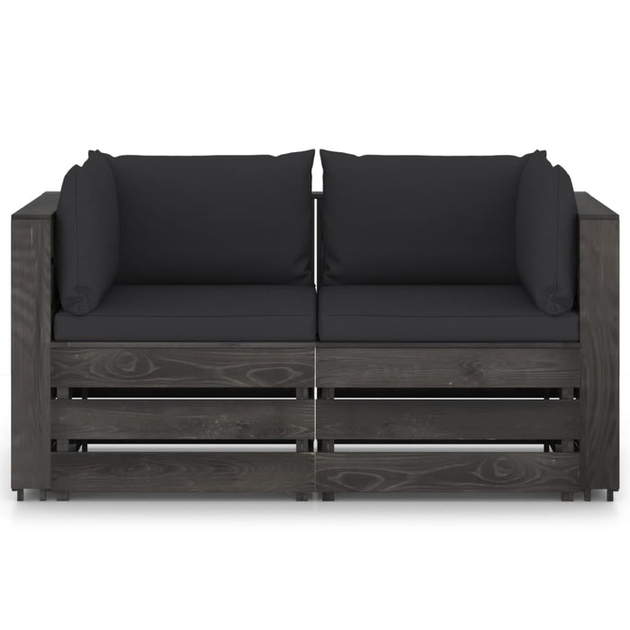 2-Sitzer Outdoor-Sofa mit Kissen Grau Imprägniertes Kiefernholz
