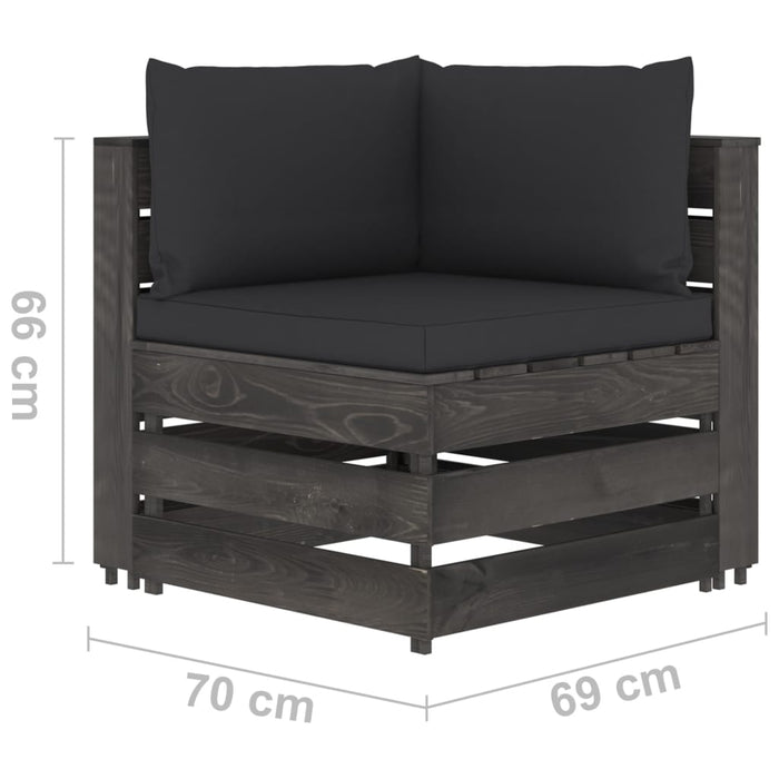 2-Sitzer Outdoor-Sofa mit Kissen Grau Imprägniertes Kiefernholz