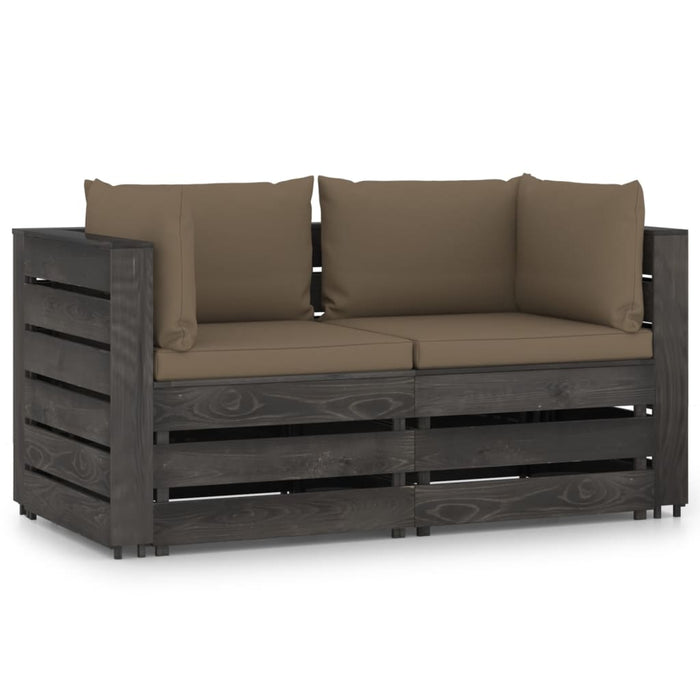 2-Sitzer Outdoor-Sofa mit Kissen Grau Imprägniertes Kiefernholz