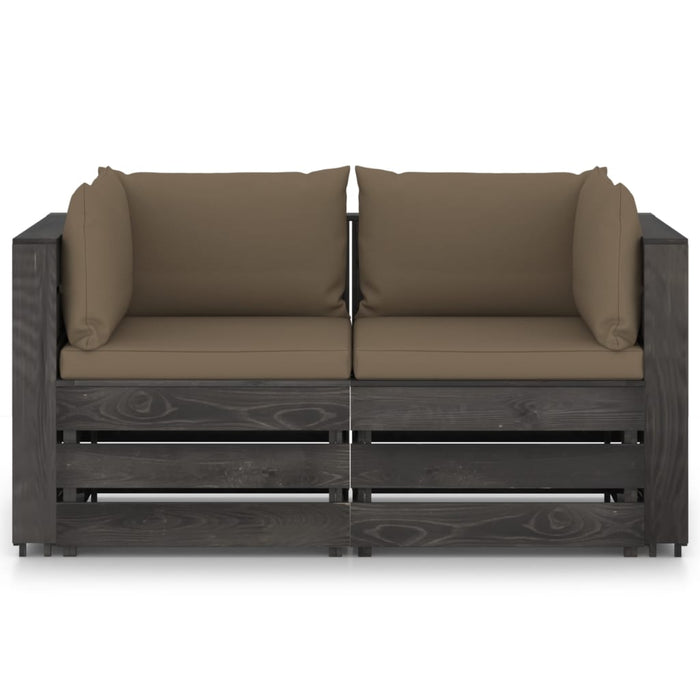 2-Sitzer Outdoor-Sofa mit Kissen Grau Imprägniertes Kiefernholz