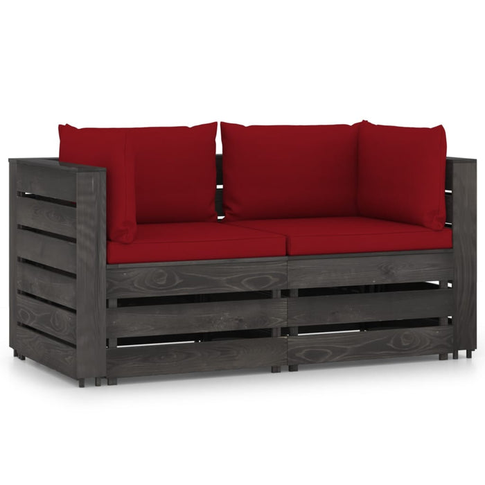 2-Sitzer Outdoor-Sofa mit Kissen Grau Imprägniertes Kiefernholz