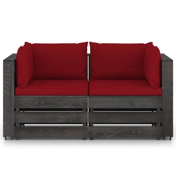 2-Sitzer Outdoor-Sofa mit Kissen Grau Imprägniertes Kiefernholz