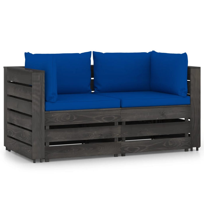 2-Sitzer Outdoor-Sofa mit Kissen Grau Imprägniertes Kiefernholz