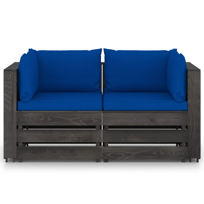 2-Sitzer Outdoor-Sofa mit Kissen Grau Imprägniertes Kiefernholz