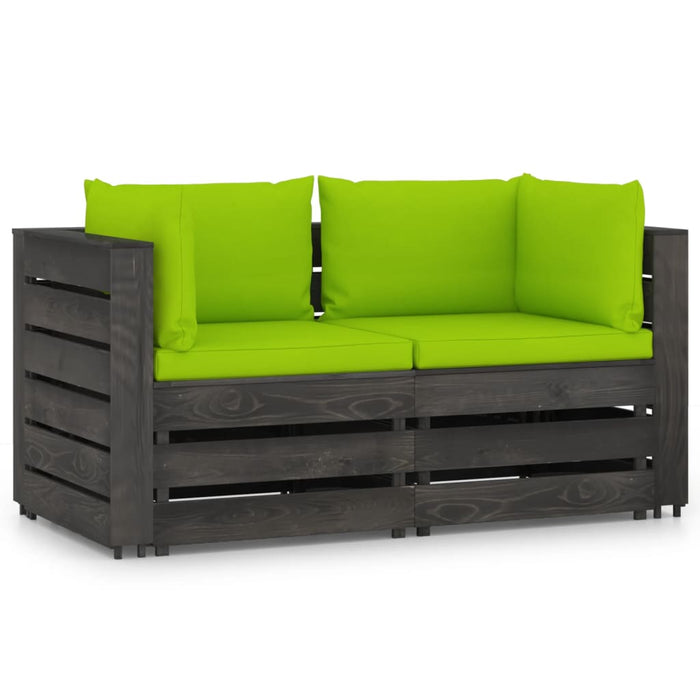 2-Sitzer Outdoor-Sofa mit Kissen Grau Imprägniertes Kiefernholz