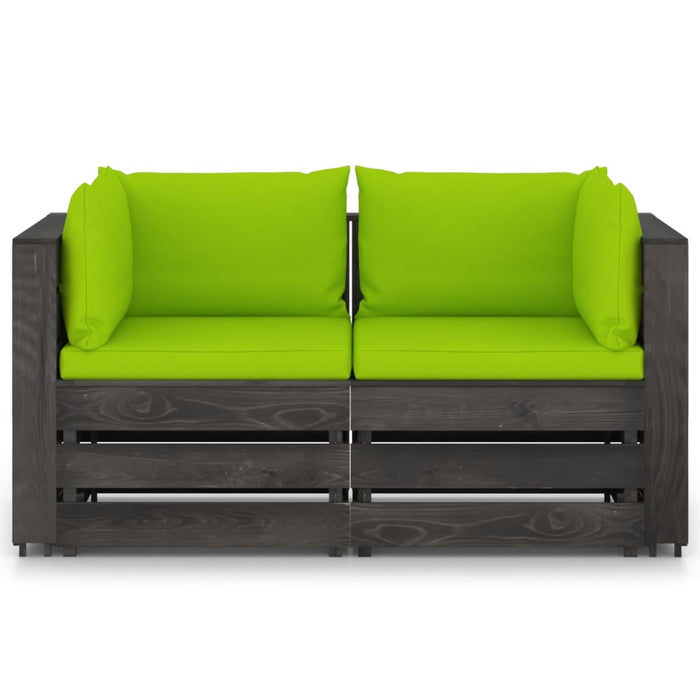 2-Sitzer Outdoor-Sofa mit Kissen Grau Imprägniertes Kiefernholz