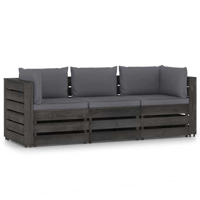 3-Sitzer Outdoor-Sofa mit Kissen Grau Imprägniertes Kiefernholz