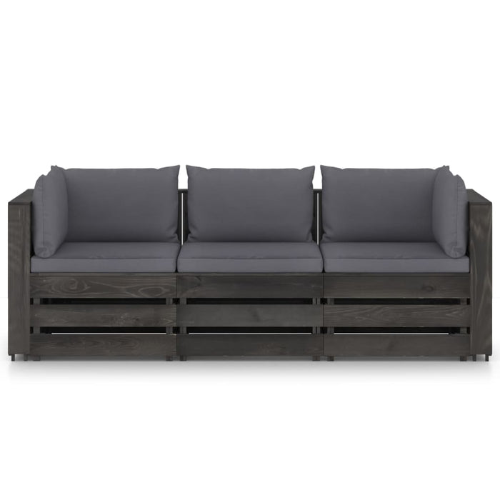 3-Sitzer Outdoor-Sofa mit Kissen Grau Imprägniertes Kiefernholz
