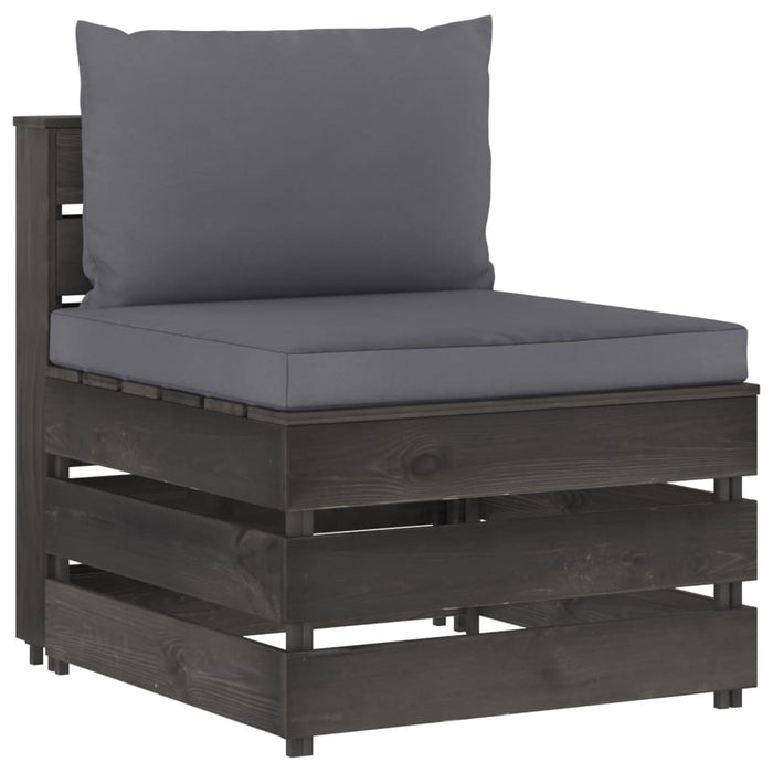 3-Sitzer Outdoor-Sofa mit Kissen Grau Imprägniertes Kiefernholz