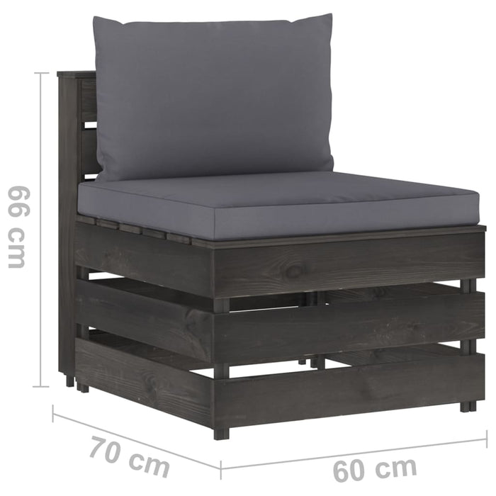 3-Sitzer Outdoor-Sofa mit Kissen Grau Imprägniertes Kiefernholz
