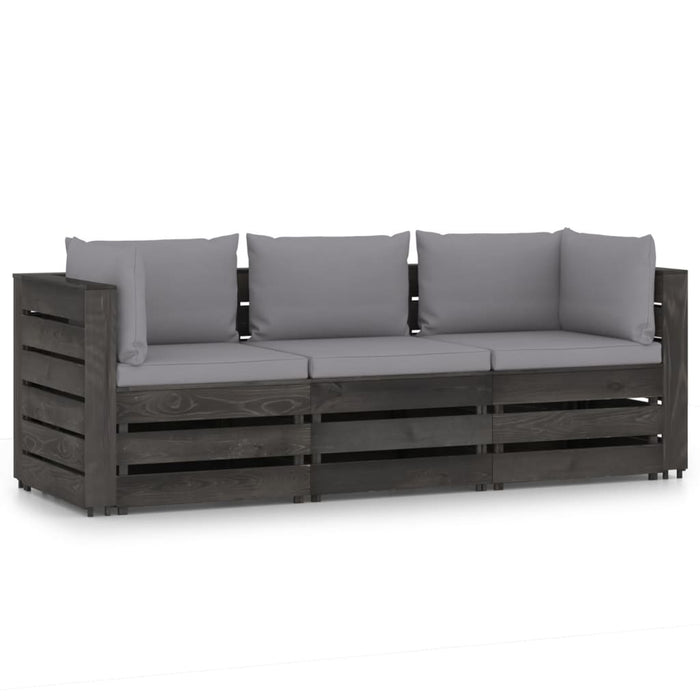 3-Sitzer Outdoor-Sofa mit Kissen Grau Imprägniertes Kiefernholz