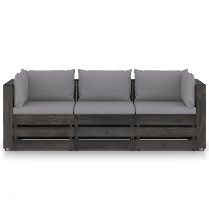 3-Sitzer Outdoor-Sofa mit Kissen Grau Imprägniertes Kiefernholz