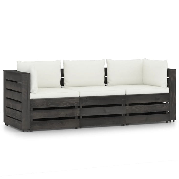 3-Sitzer Outdoor-Sofa mit Kissen Grau Imprägniertes Kiefernholz